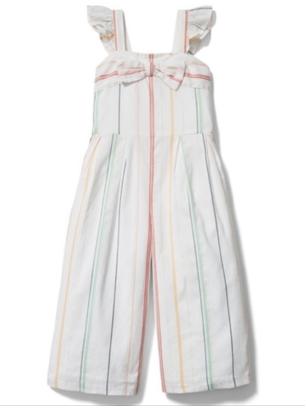 Janie and Jack Rainbow Stripe Gold Stiched Trim Linen Blend Romper 12-18 Months